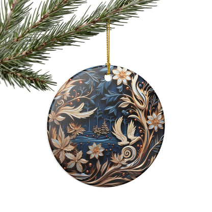 Ceramic Ornament – Elegant Floral Peacock Holiday Tree Decoration   Item #114485