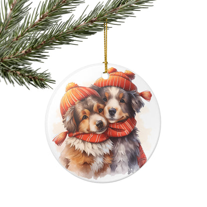 Ceramic Christmas Ornament with Cozy Puppy Winter Scarf Design   Item #737509
