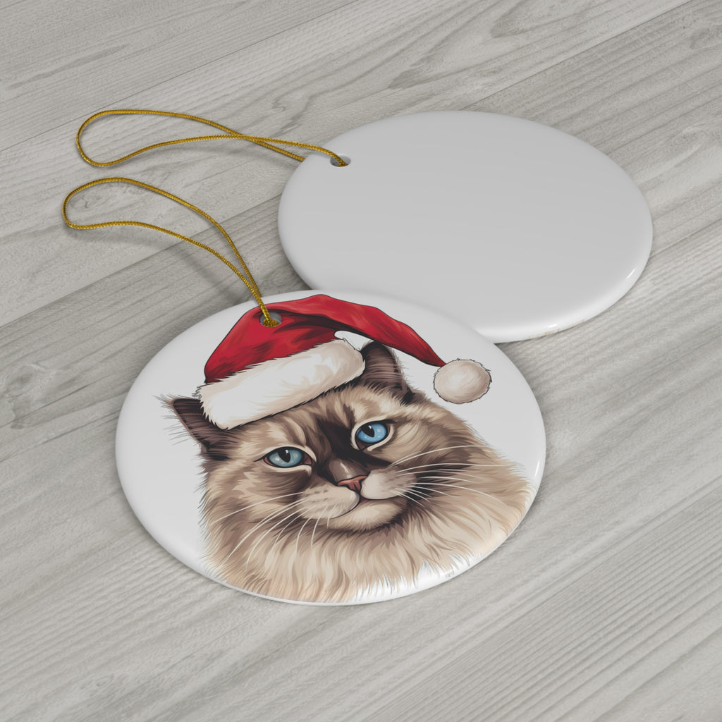 Neva Masquarade Cat With Santa Hat Ceramic Ornament       Item #8181264