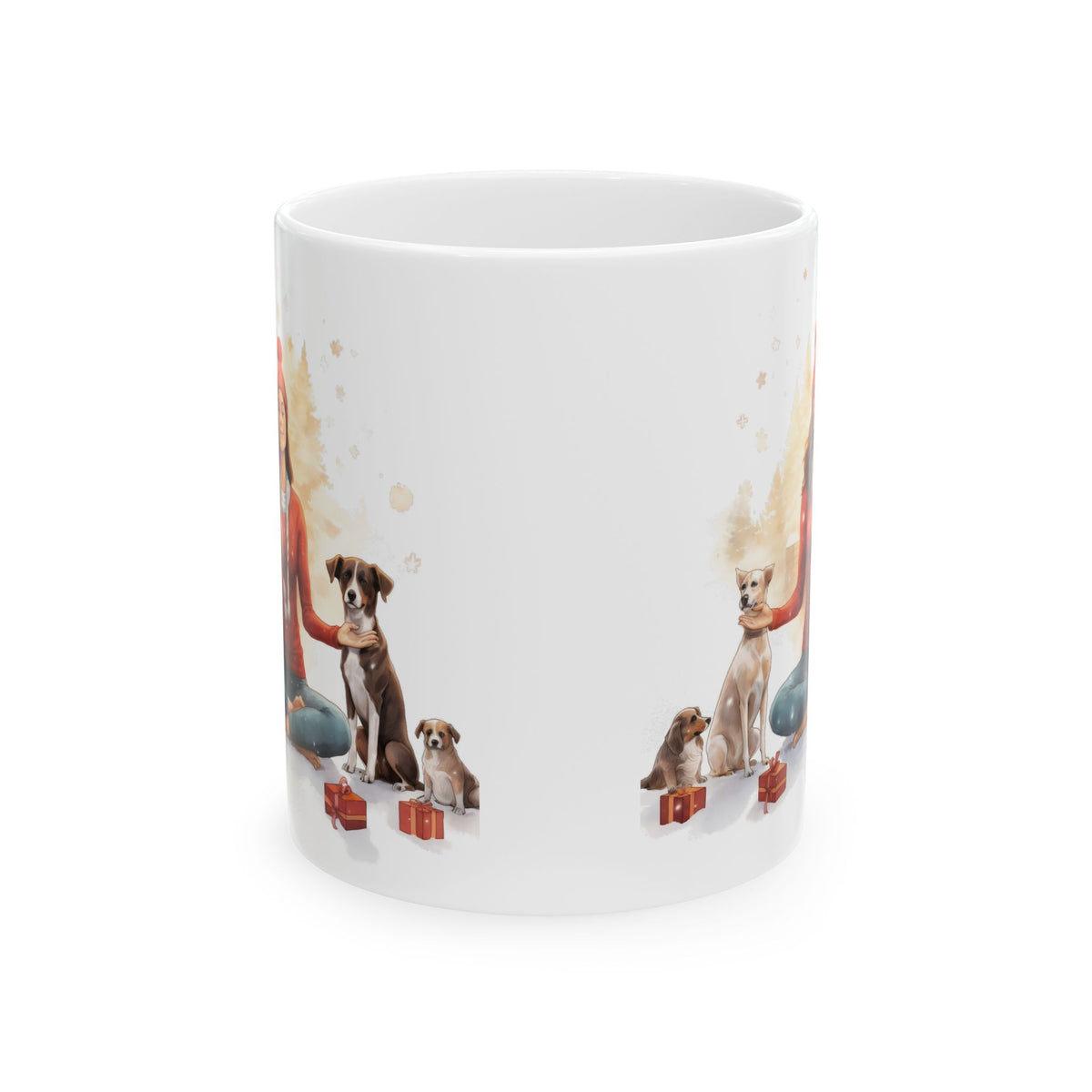 Christmas Dog Family Ceramic Mug - Cute Puppies Holiday Coffee Cup 11oz   Item #27048