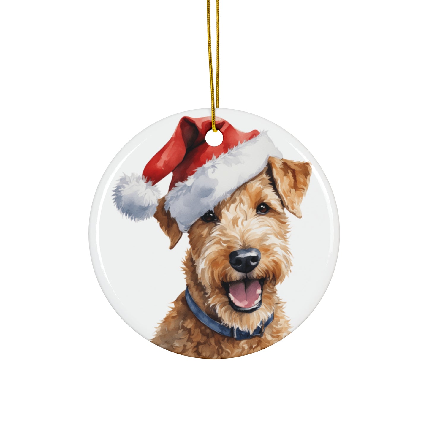 Ceramic Ornament - Lakeland Terrier Dog With Santa Hat      Item #2248072