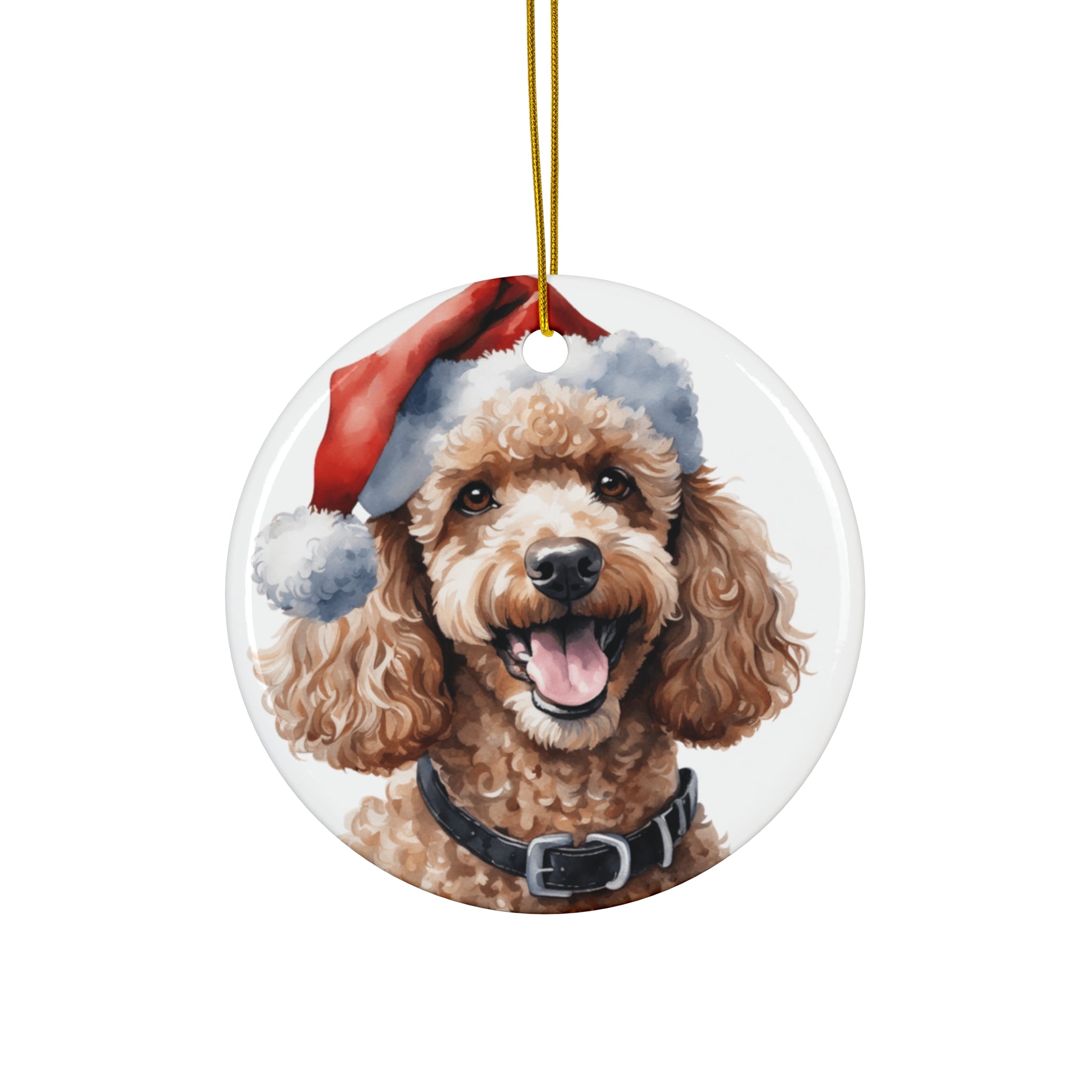 Poodle Dog With Santa Hat Ceramic Disc Ornament        Item #1431149