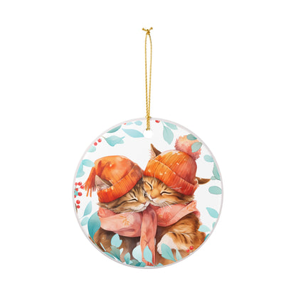 Cozy Autumn Cat Ceramic Ornament   Item #33437