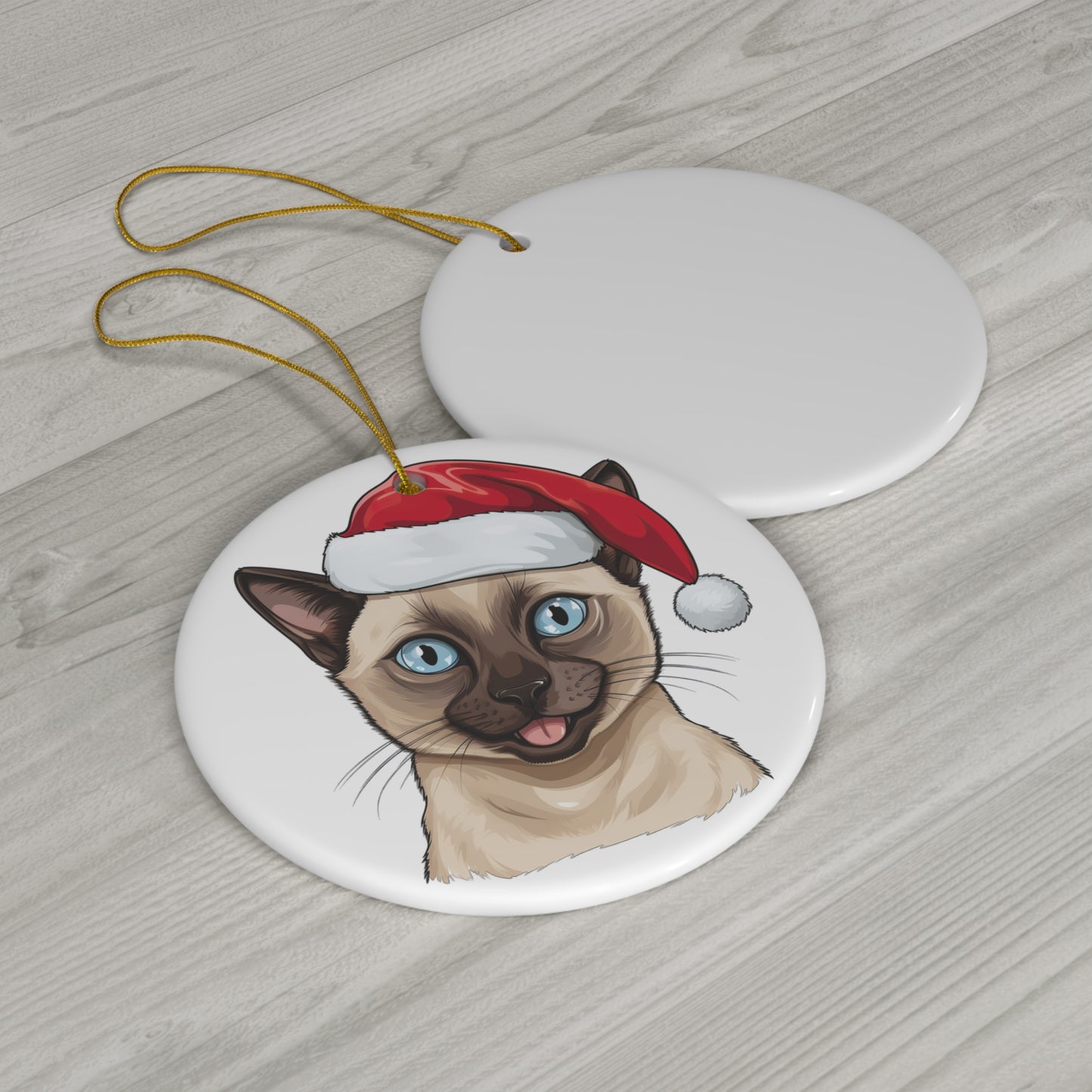 Ceramic Ornament - Tonkinese Cat With Santa Hat      Item #8852311