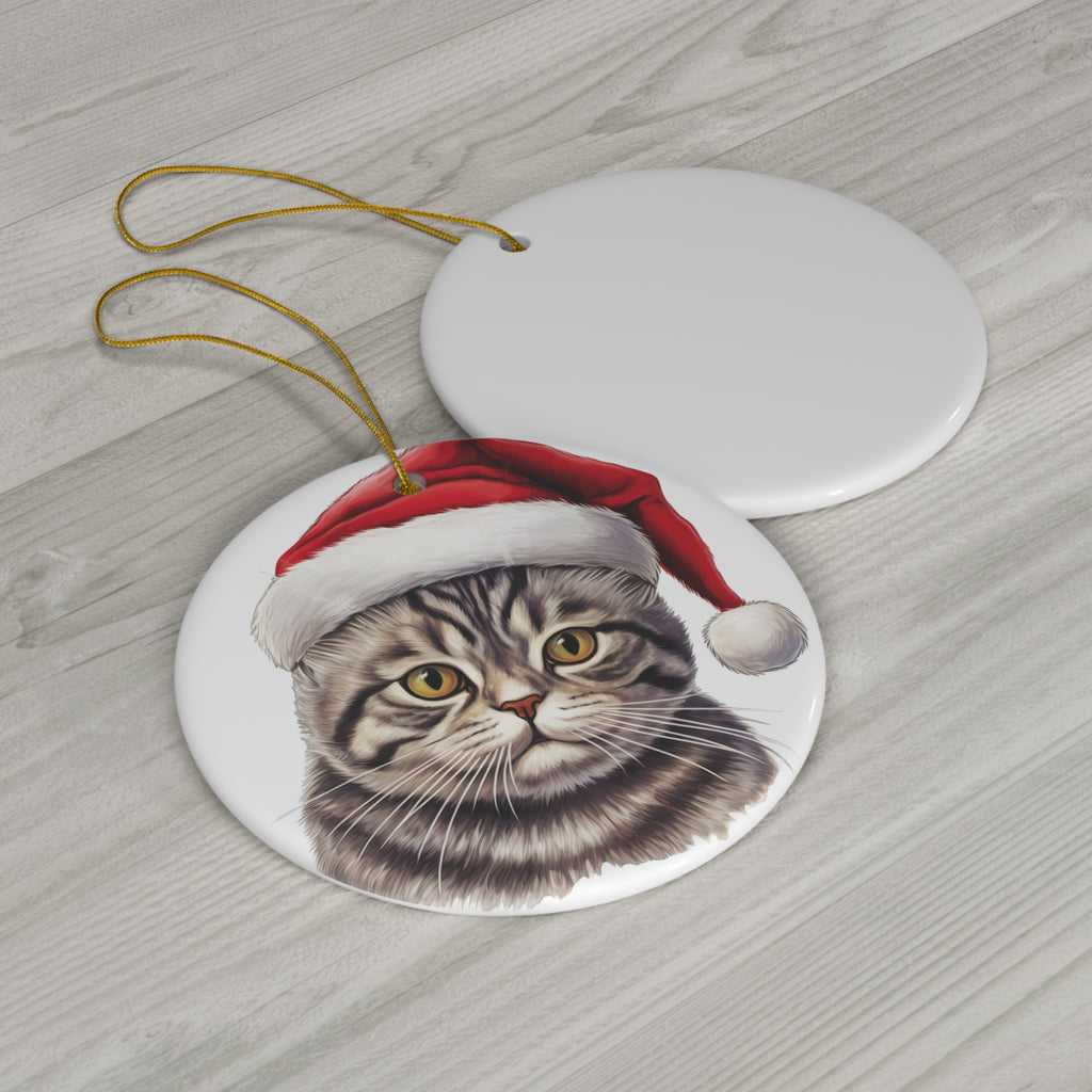American ShortHair Cat With Santa Hat Ceramic Ornament      Item #7390585 - Buckshot's Bargain Barn