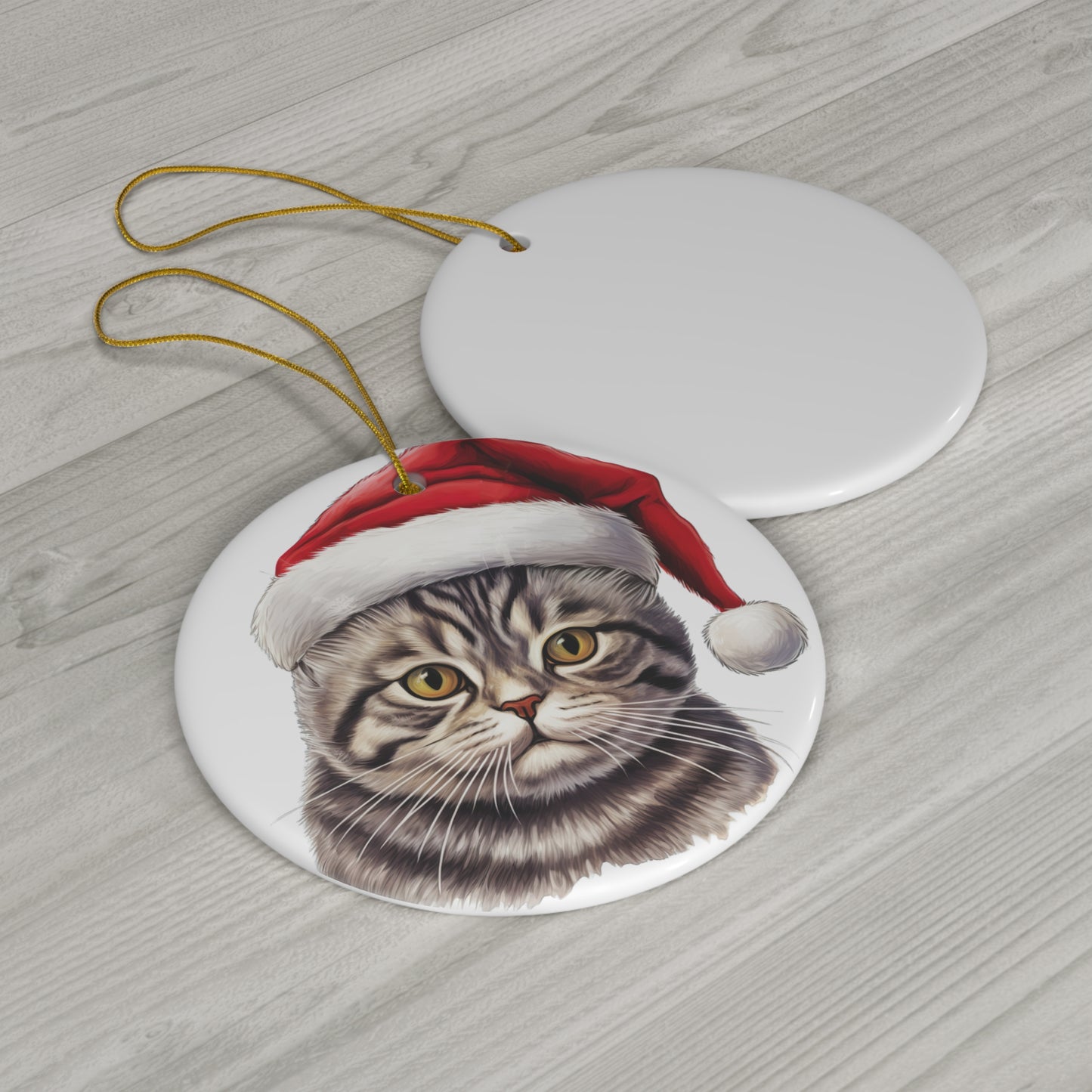 American ShortHair Cat With Santa Hat Ceramic Ornament      Item #7390585