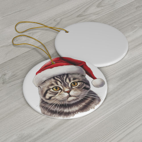 American ShortHair Cat With Santa Hat Ceramic Ornament      Item #7390585 - Buckshot's Bargain Barn