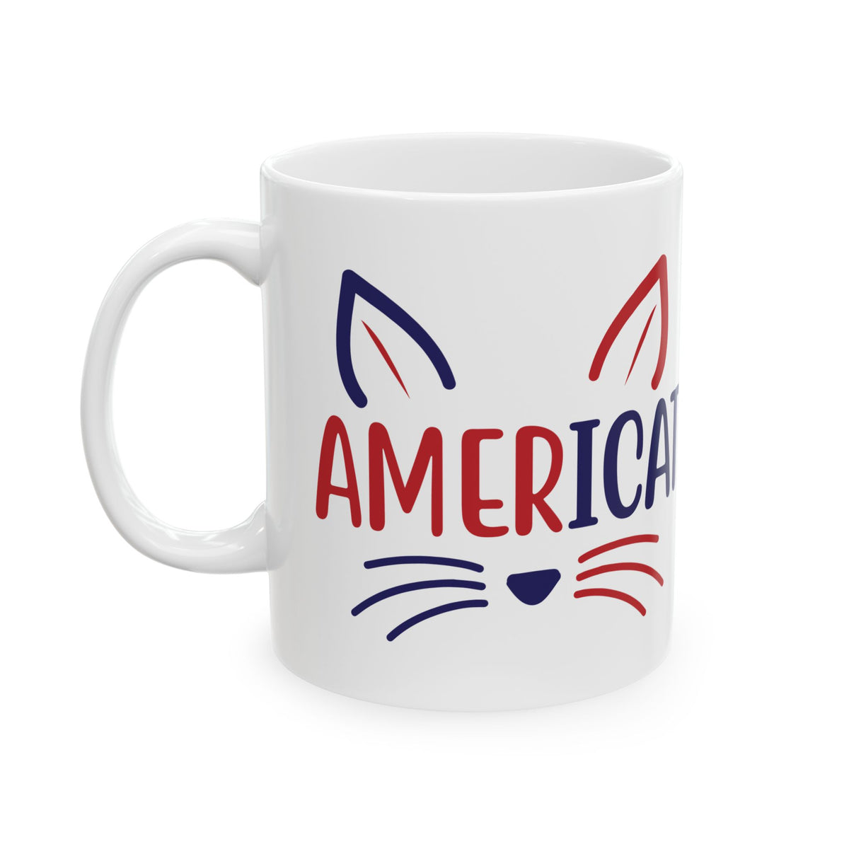 American Cat Ceramic Mug — Patriotic Cat Lover Coffee Cup 11oz   Item #831399