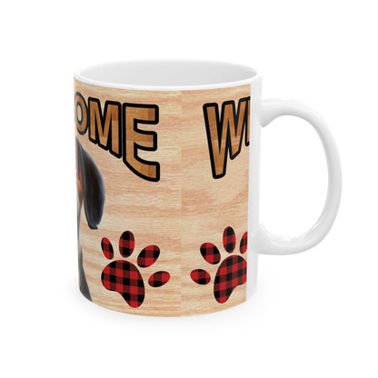 Welcome Dog Illustration Ceramic Mug – Cute Paw Print Coffee Cup 11oz    Item #720587