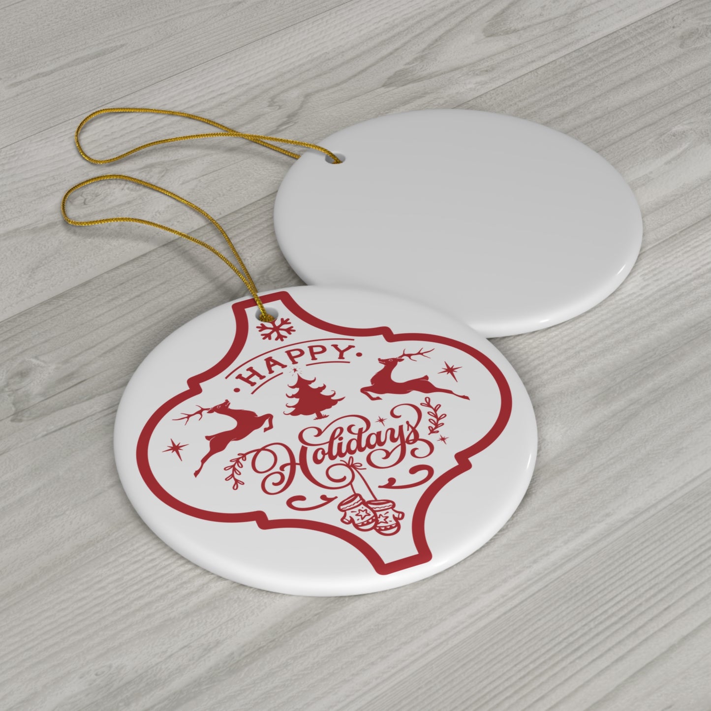 Happy Holidays Deers Ceramic Disc Ornament         Item #8836555