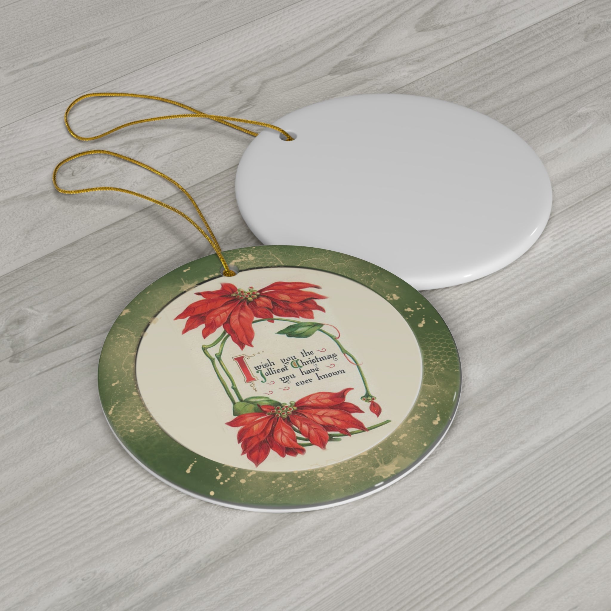 Poinsette Ceramic Disc Ornament       Item #908067