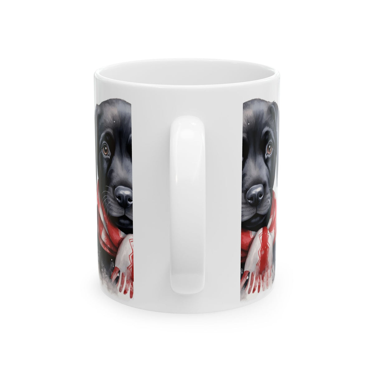 Black Labrador Puppy Mug with Red Scarf – Cute Holiday Coffee Cup 11oz  Item #720997