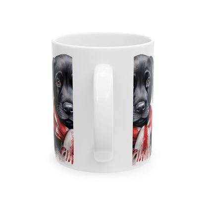 Black Labrador Puppy Mug with Red Scarf – Cute Holiday Coffee Cup 11oz  Item #720997