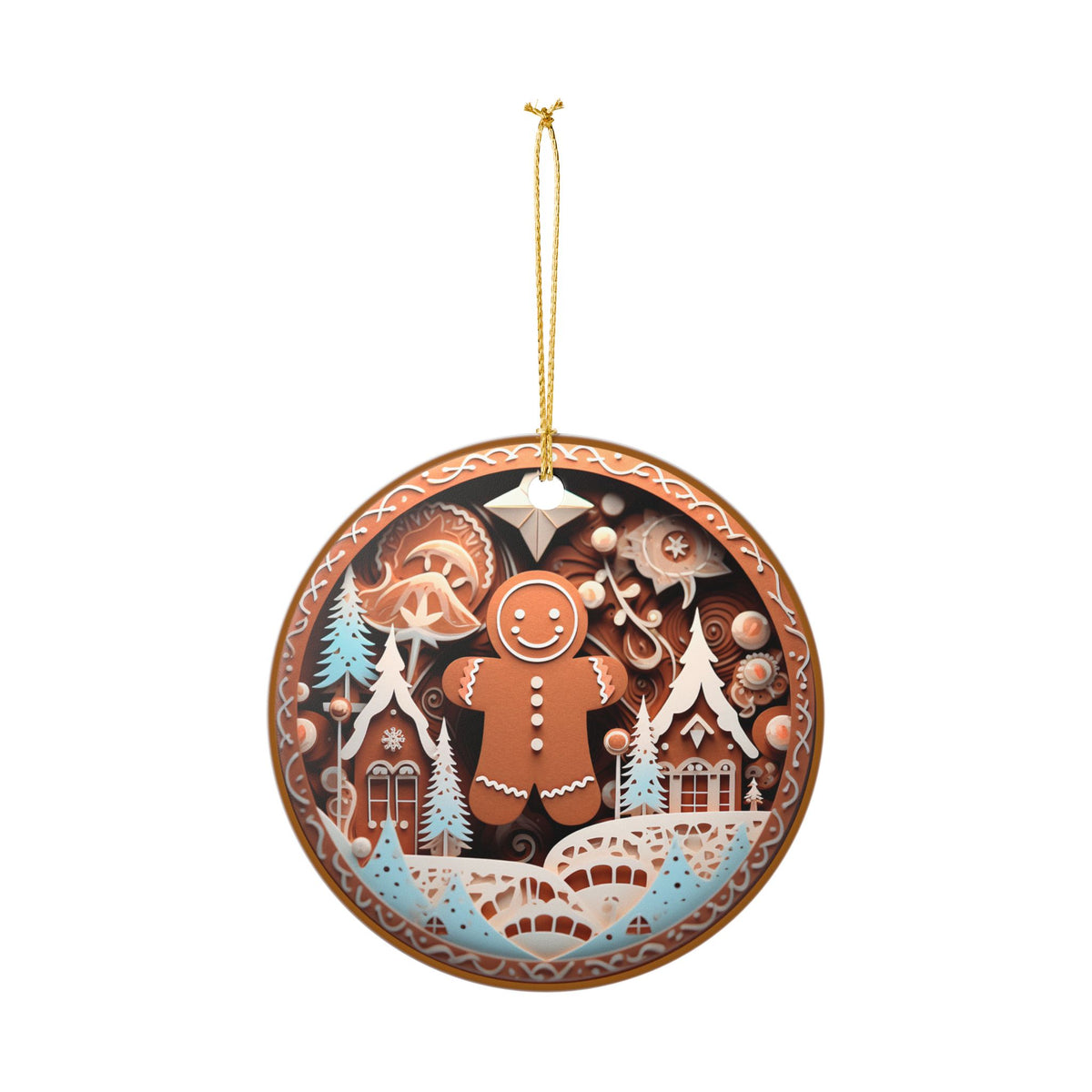 Ceramic Christmas Ornament – Gingerbread Winter Wonderland Holiday Tree Decoration   Item #935058