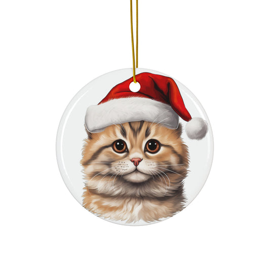 Ceramic Ornament - Munchkin Cat With Santa Hat      Item #5718796