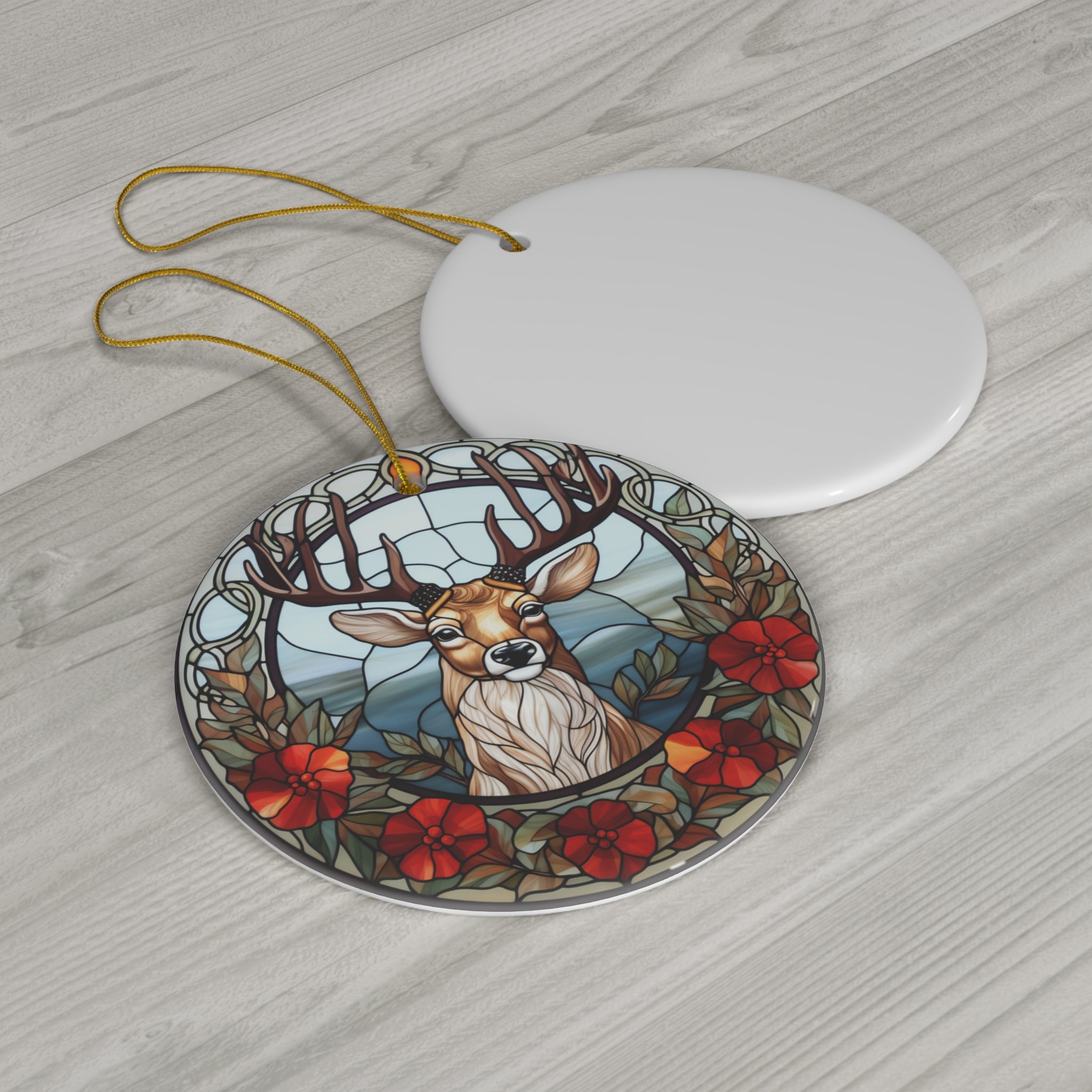 Christmas Deer With Flowers Ceramic Ornament             Item #4924674 - Buckshot's Bargain Barn