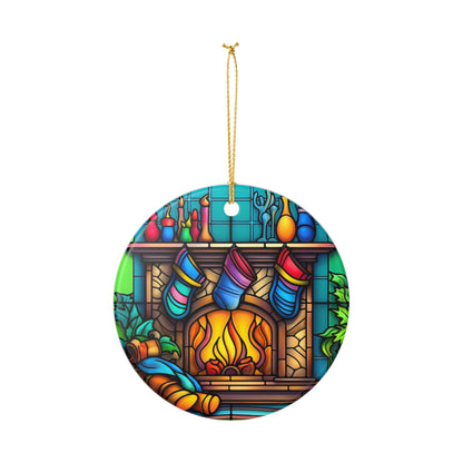Stained Glass Christmas Fireplace Ceramic Ornament   Item #873986