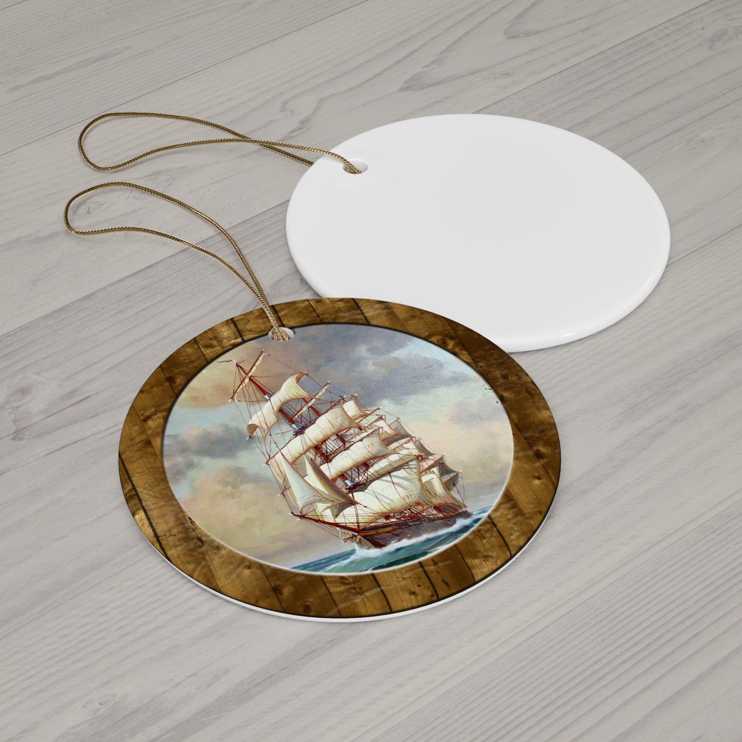 Sailing Ship Ceramic Disc Ornament     Item #647534