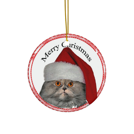 Merry Christmas Cat Ceramic Disc Ornament        Item #66314