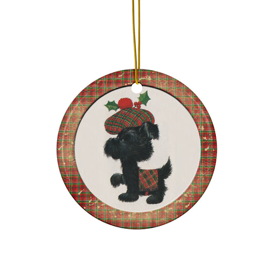 Christmas Scottie Ceramic Disc Ornament        Item #3354075