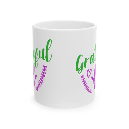 Grateful Floral Ceramic Mug — Inspirational Tea Coffee Cup 11oz   Item #326343
