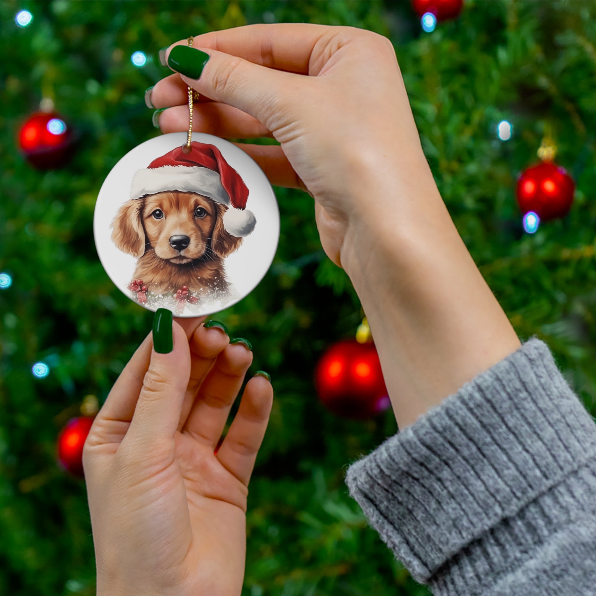 Christmas Dog Ceramic Disc Ornament             Item #7856734