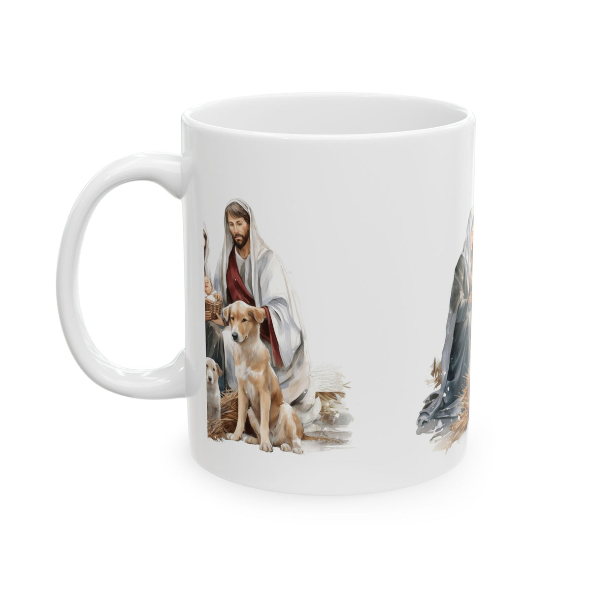 Nativity Dog Mug — Christmas Holy Family Coffee Cup 11oz   Item #151444