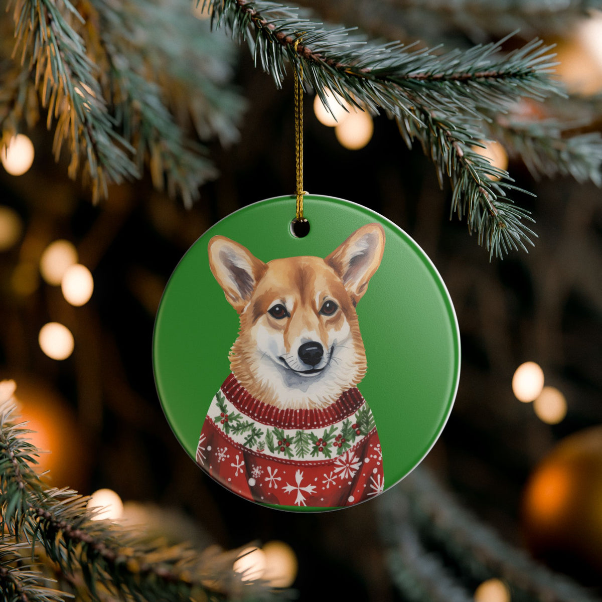 Christmas Corgi in Sweater Ceramic Ornament   Item #716935