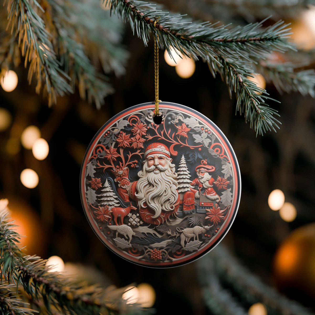 Vintage Santa Christmas Ceramic Ornament   Item #19086