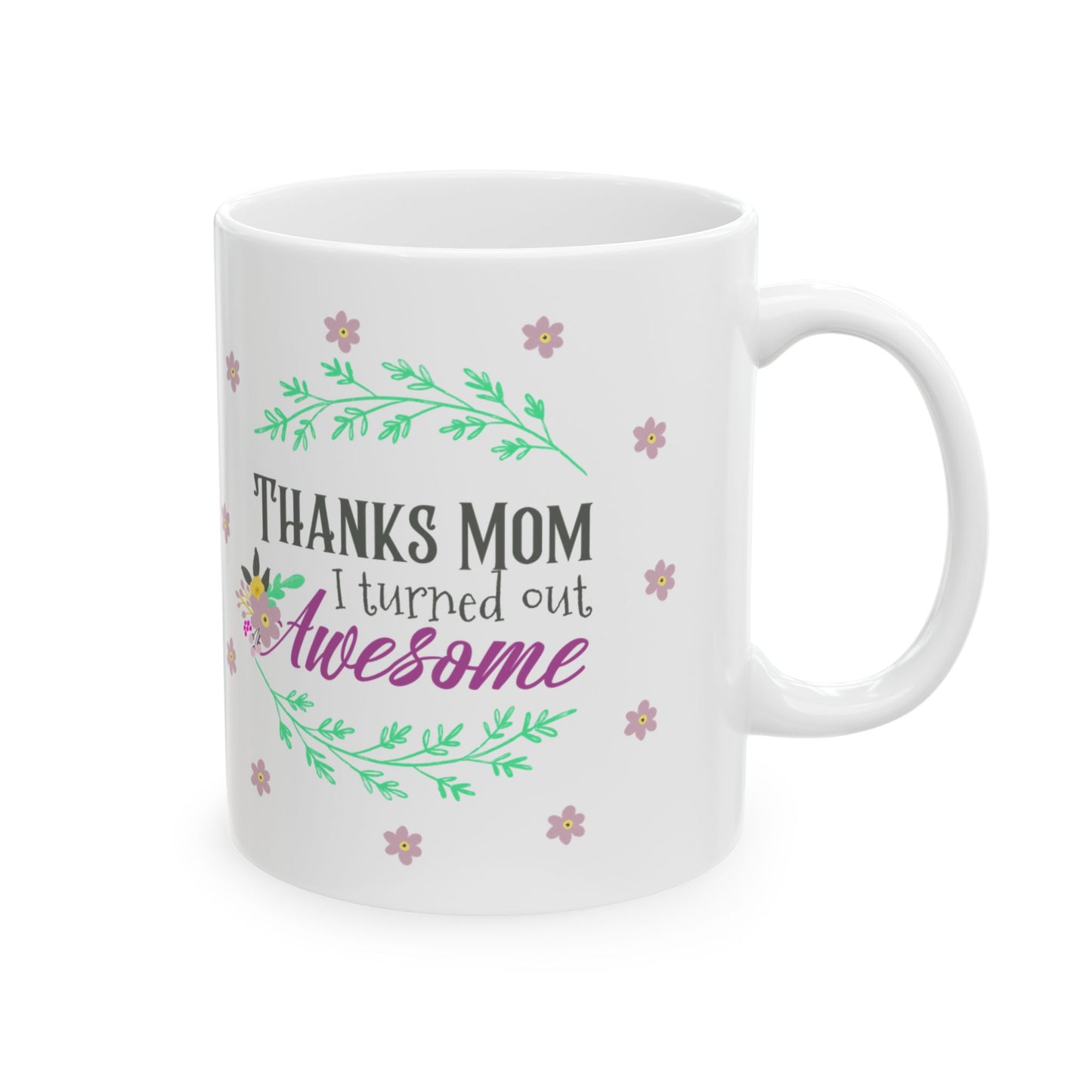 Thank You Mom Floral Ceramic Mug — "Thanks Mom for Helping Me Grow" Gift 11oz    Item #586824