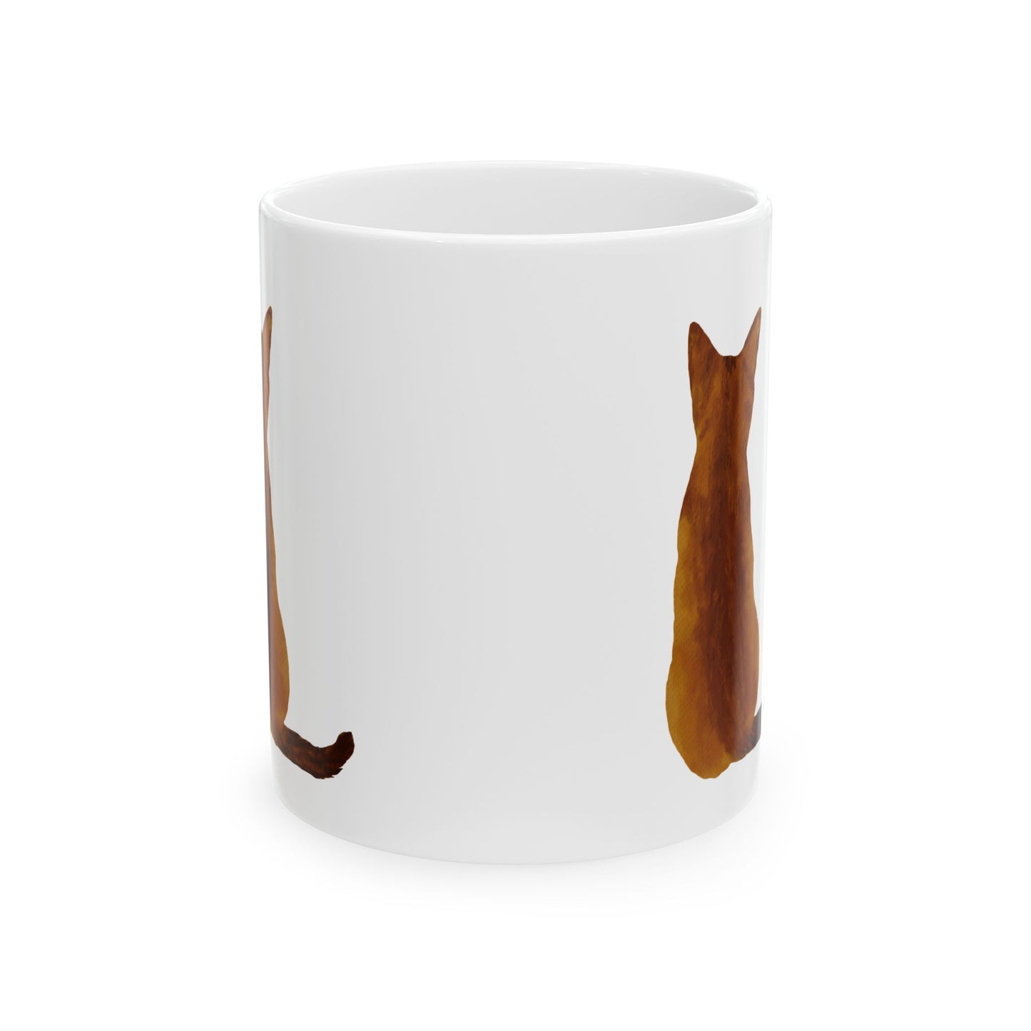 Cat Silhouette Ceramic Mug – Minimal Brown Cat Illustration Coffee Cup 11oz   Item #589