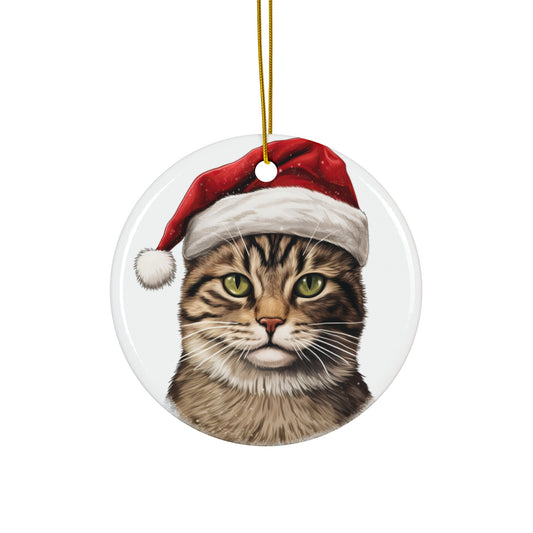 American WireHair Cat With Santa Hat Ceramic Ornament      Item #6764735