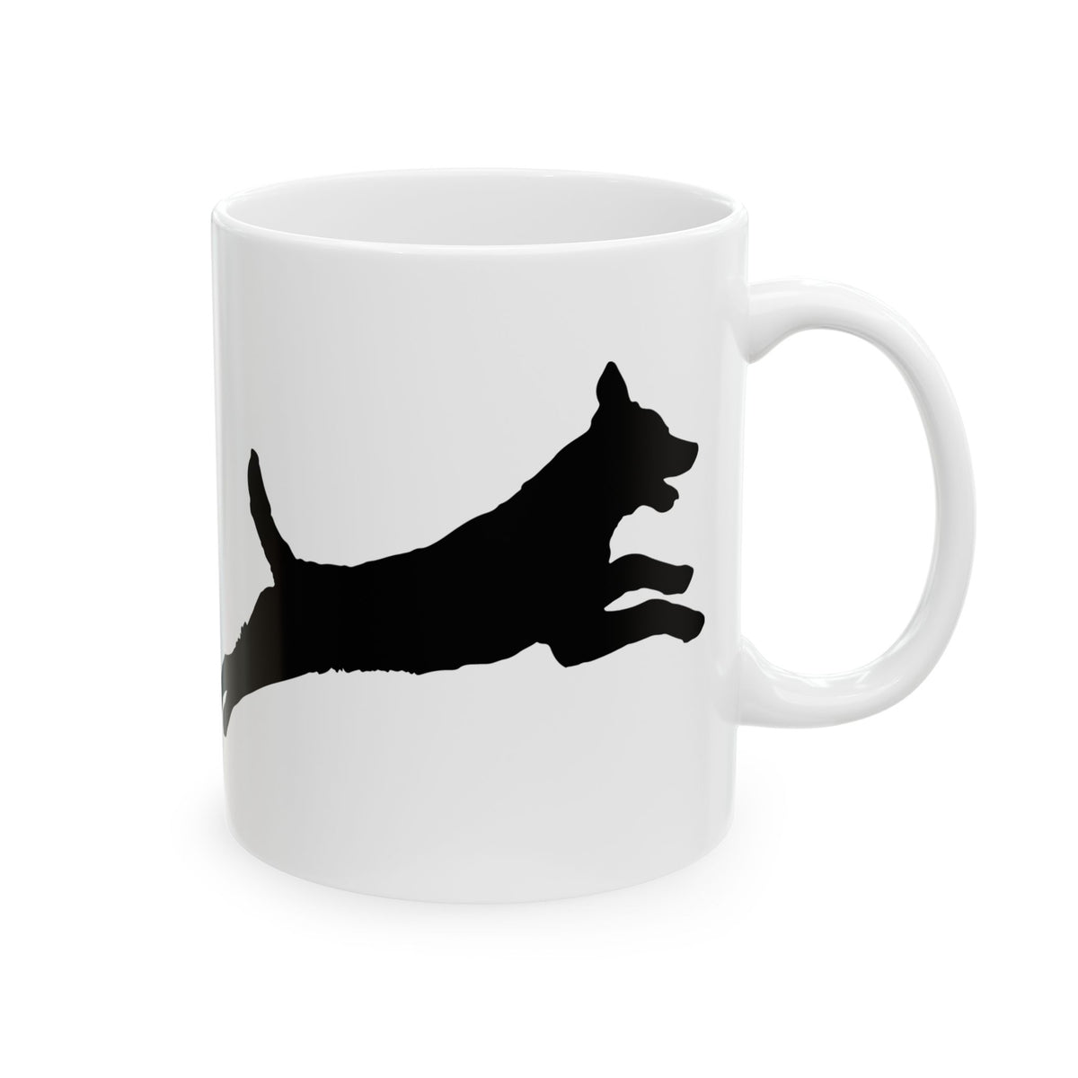 Dog Silhouette Ceramic Mug — Playful Leaping Dogs Coffee Cup 11oz   Item #28577
