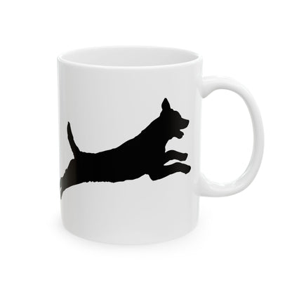 Dog Silhouette Ceramic Mug — Playful Leaping Dogs Coffee Cup 11oz   Item #28577