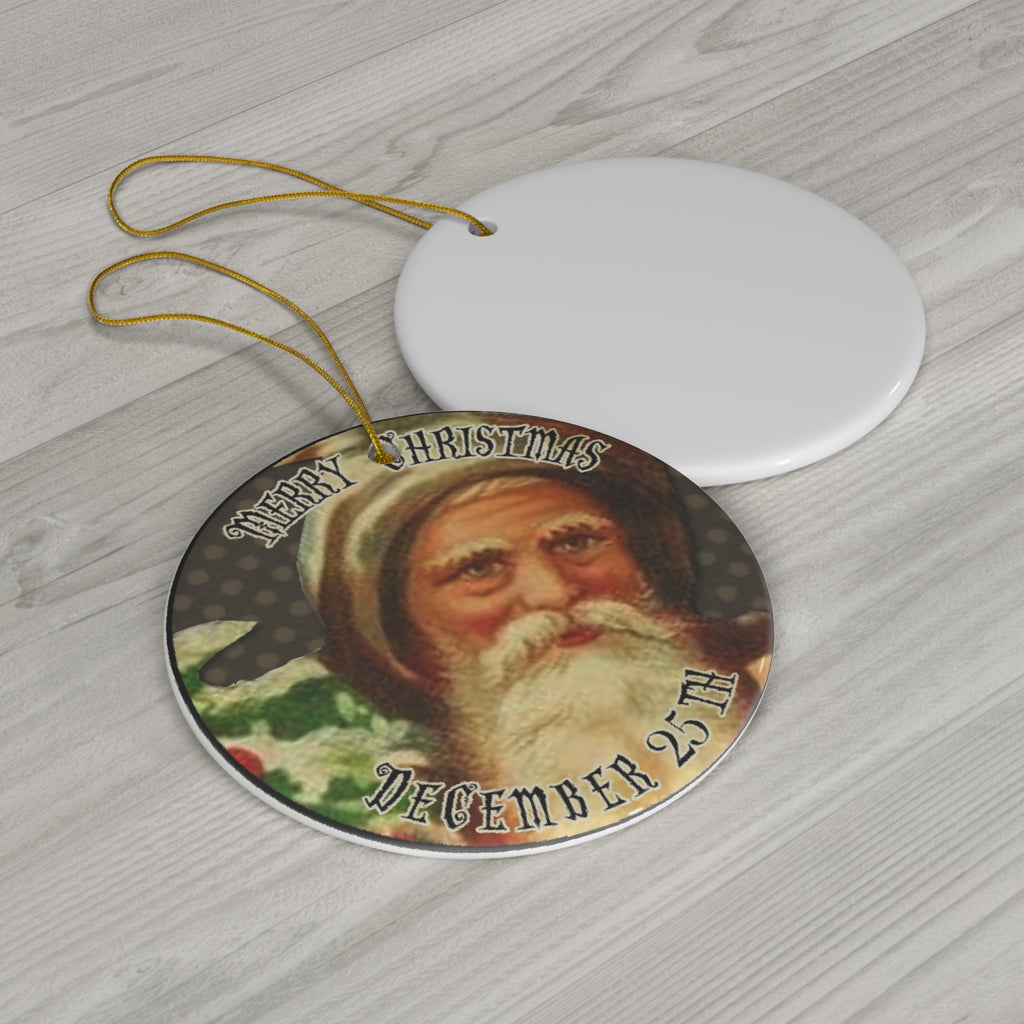 Merry Christmas Santa Ceramic Disc Ornament         Item #5103437 - Buckshot's Bargain Barn