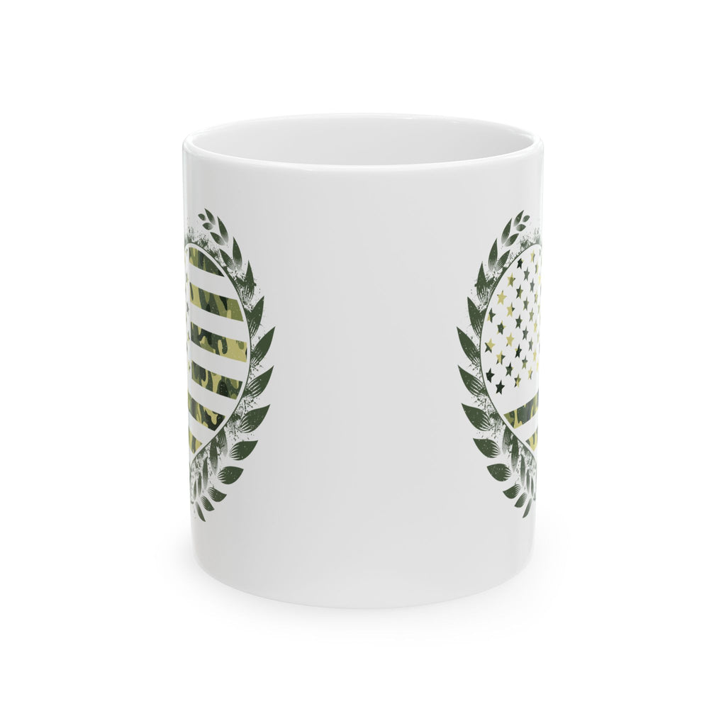 Flag Laurel Ceramic Mug — Olive Green American Flag Wreath Coffee Cup (11oz, 15oz)