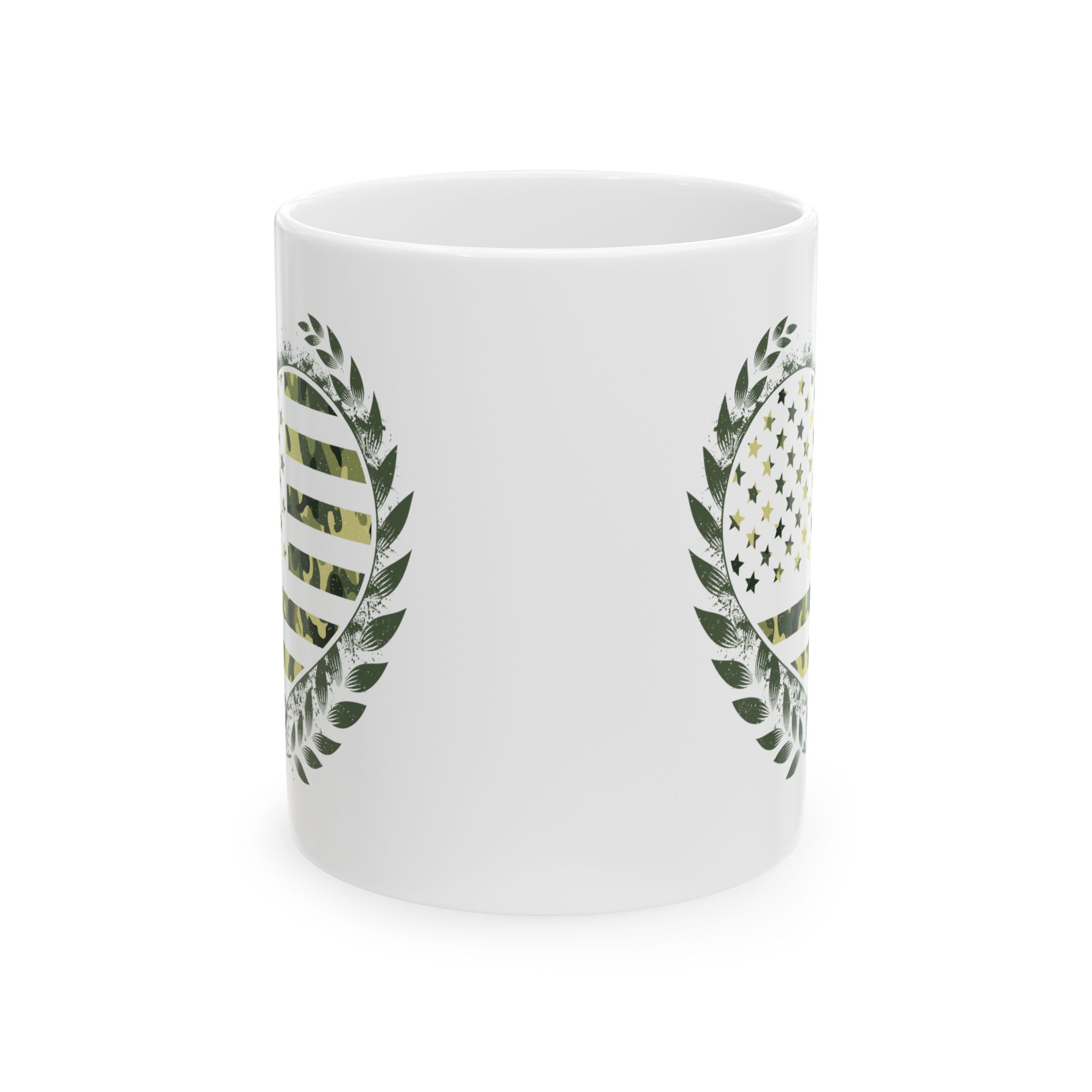 Flag Laurel Ceramic Mug — Olive Green American Flag Wreath Coffee Cup (11oz, 15oz)