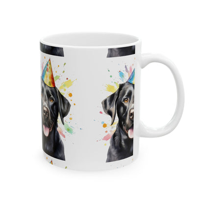 Black Labrador Birthday Party Mug – Cute Dog Portrait Ceramic Coffee Cup 11oz   Item #23832