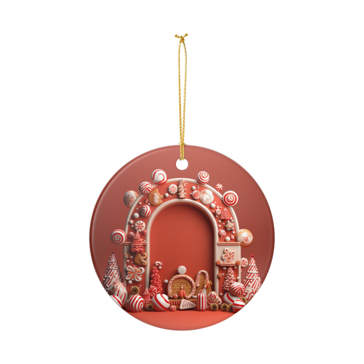 Christmas Candy Cane Gingerbread Arch Ceramic Ornament   Item #629028