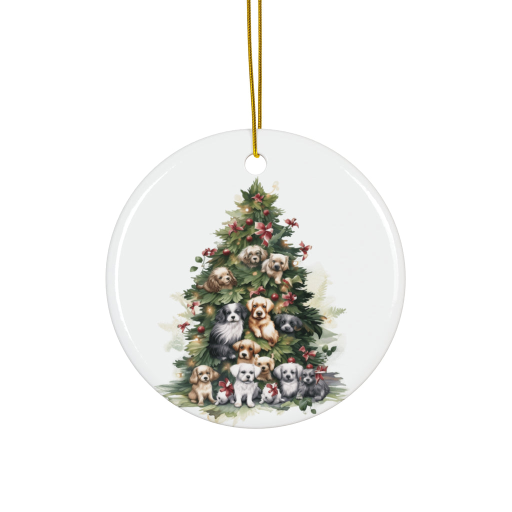 Christmas Tree With Dogs Ceramic Disc Ornament              Item #7326837