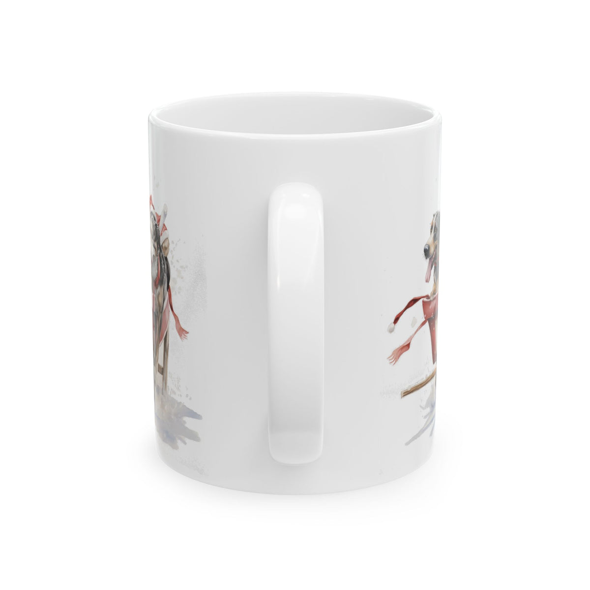 Holiday Dogs in Sleigh Ceramic Mug — Festive Christmas Coffee Cup 11oz   Item #104848