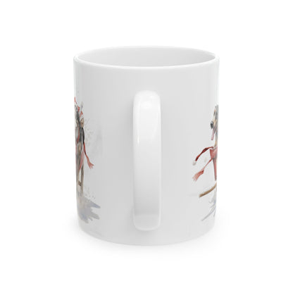 Holiday Dogs in Sleigh Ceramic Mug — Festive Christmas Coffee Cup 11oz   Item #104848