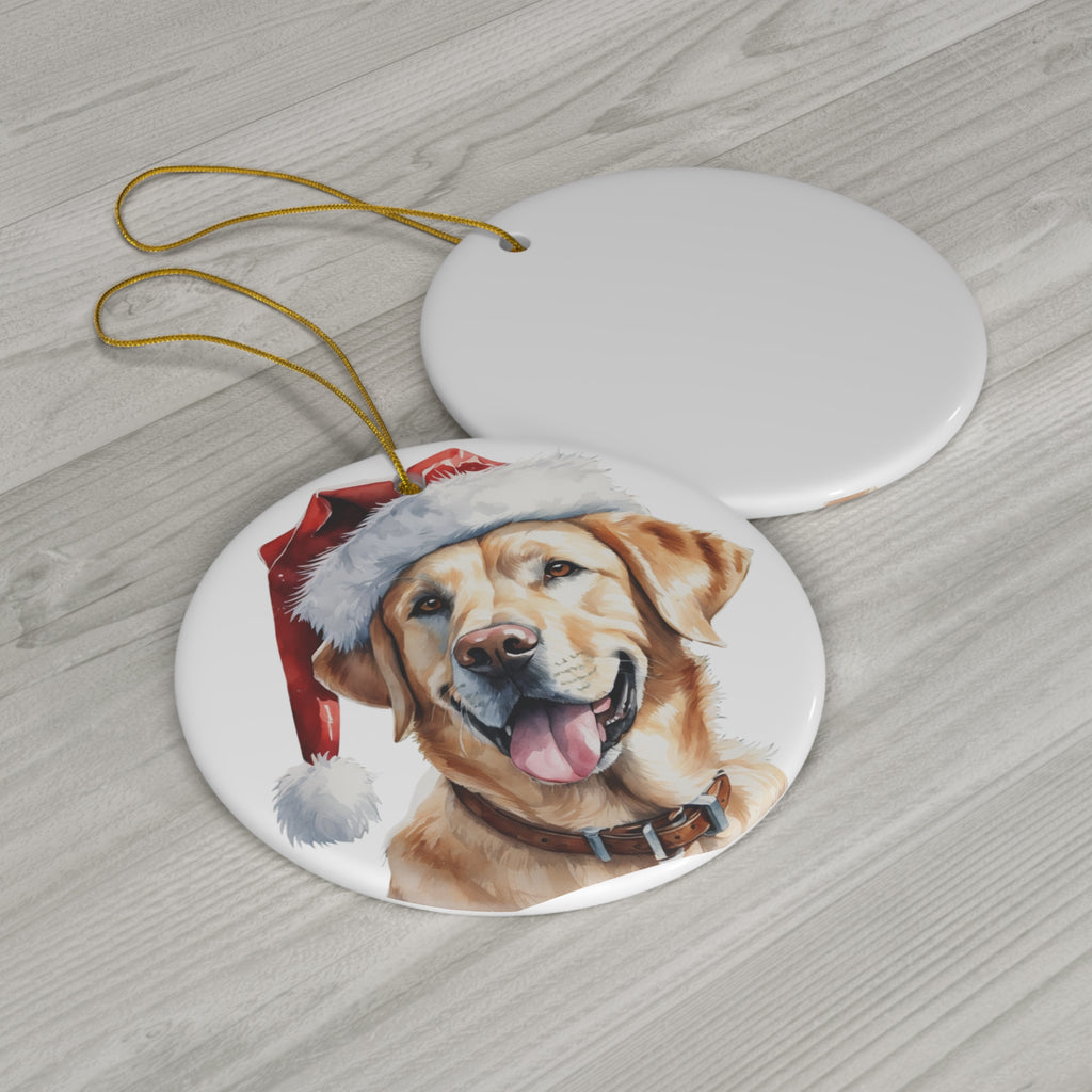 Ceramic Ornament - Labrador Retriever With Santa Hat      Item #7005173