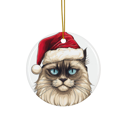 Ceramic Ornament - Birman Cat With Santa Hat      Item #6070156