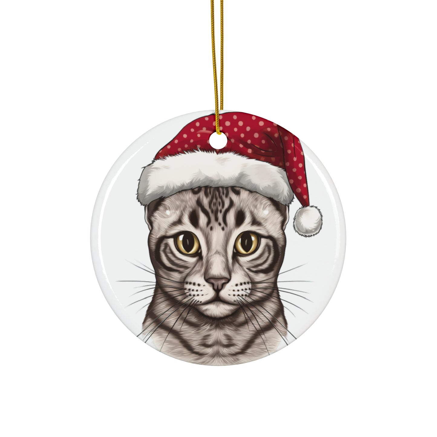 Egyptian Mau Cat With Santa Hat Ceramic Ornament     Item #713724