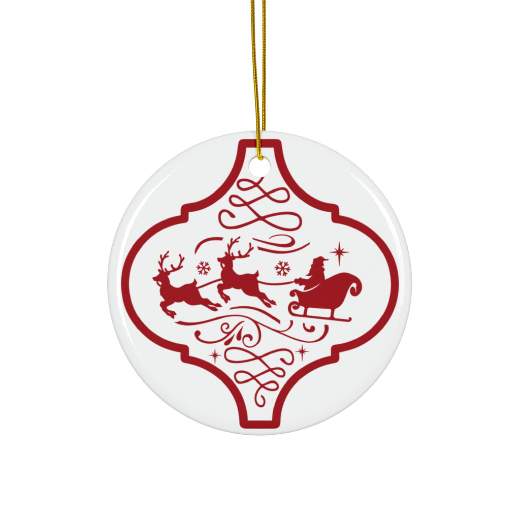 Santa And Sleigh Ceramic Disc Ornament          Item #1250186