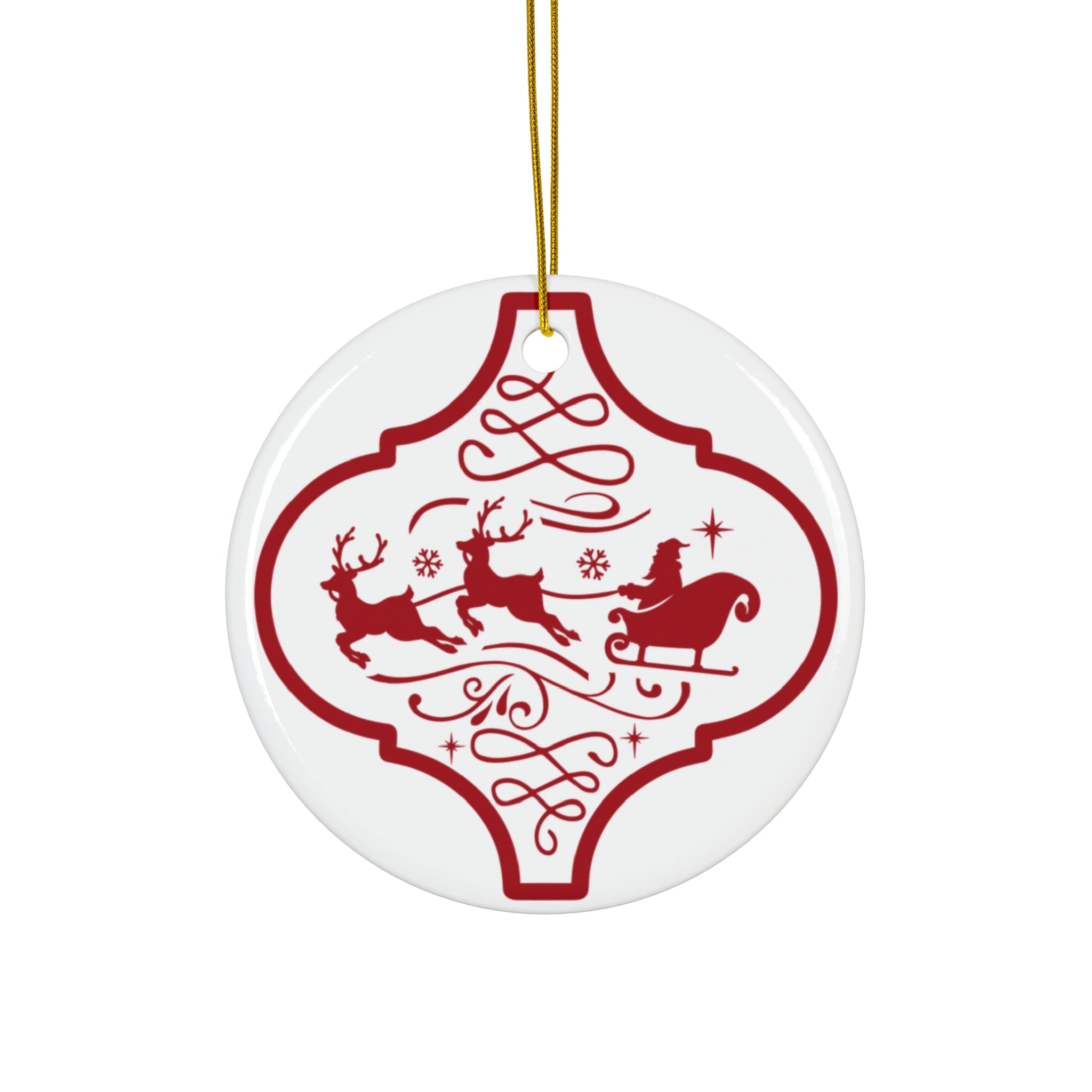 Santa And Sleigh Ceramic Disc Ornament          Item #1250186