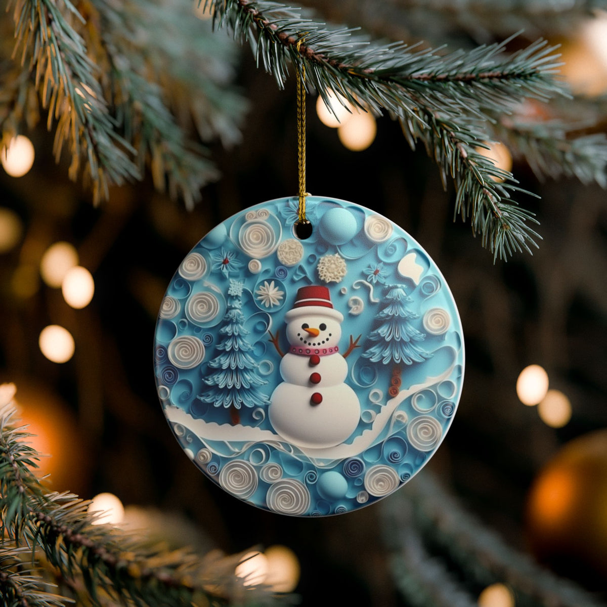 Snowman Winter Wonderland Ceramic Christmas Ornament   Item #9385