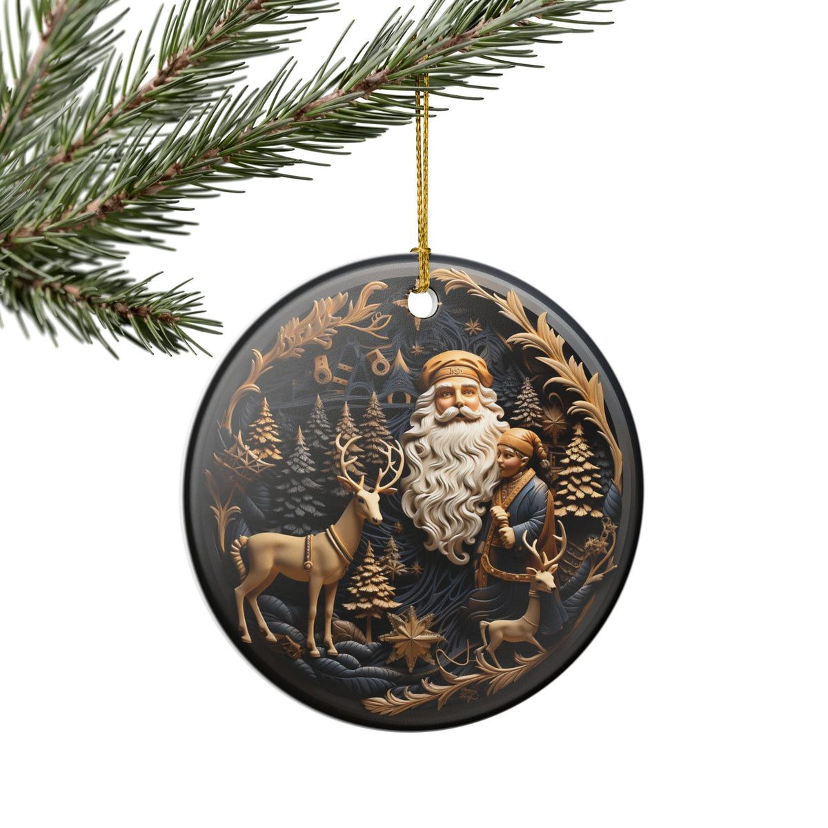 Santa and Reindeer Christmas Ceramic Ornament    Item #144315