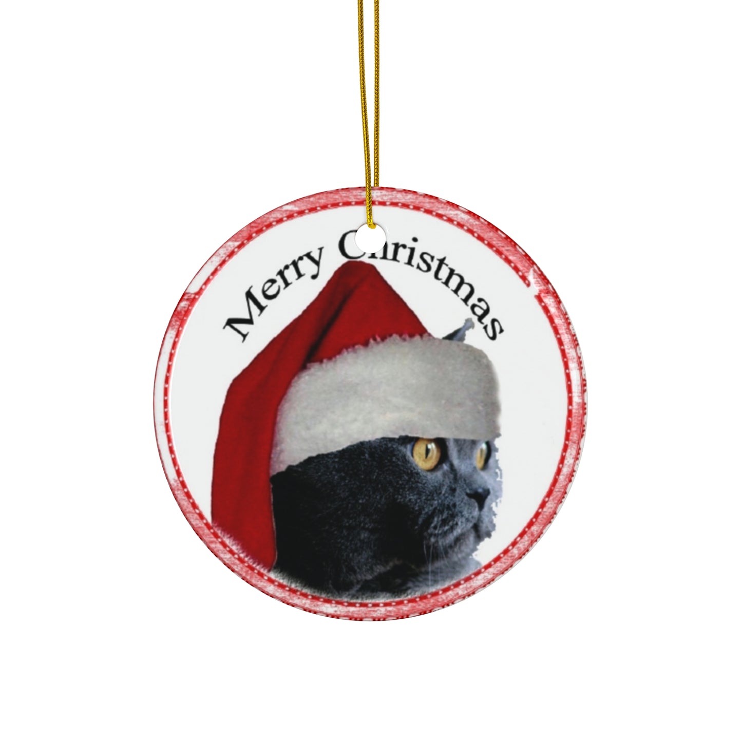 Merry Christmas Cat Ceramic Disc Ornament         Item #2649221